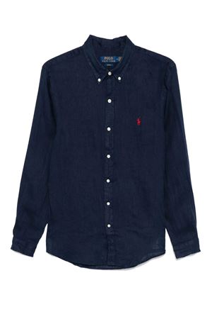 Camicia in lino blu RALPH LAUREN | 710968915007NAVY